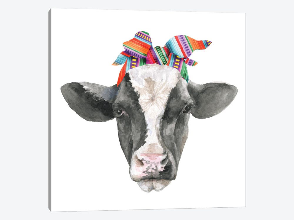 Black White Cow Head With Serabe Headband by Ephrazy Graphics 1-piece Canvas Artwork