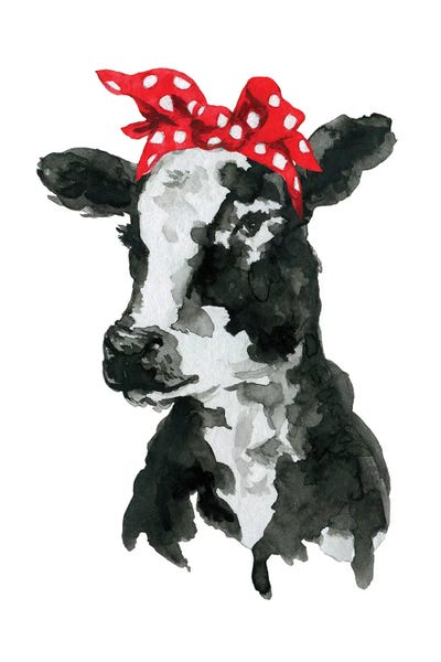 Black White Cow With Headband by Ephrazy Graphics art print