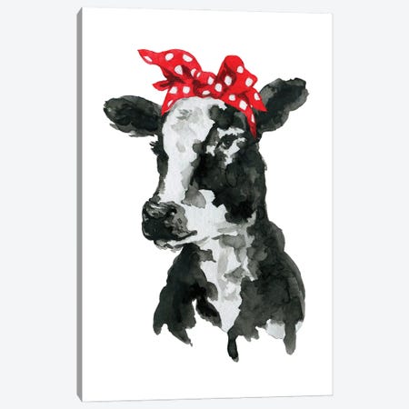 Black White Cow With Headband Canvas Print #EPG48} by Ephrazy Graphics Canvas Print