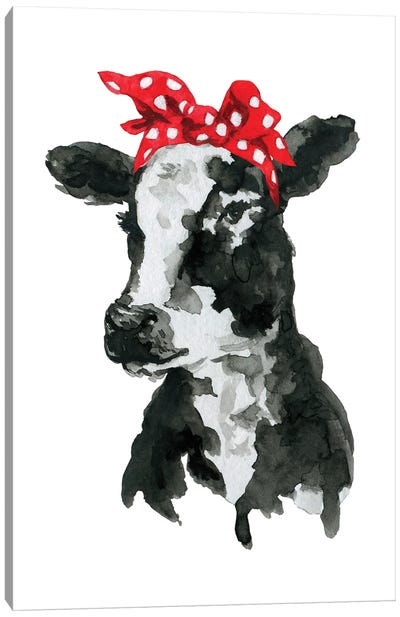 Black White Cow With Headband Canvas Art Print - Ephrazy Graphics