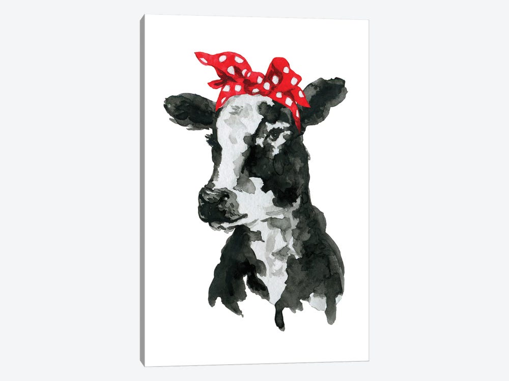 Black White Cow With Headband by Ephrazy Graphics 1-piece Canvas Art Print