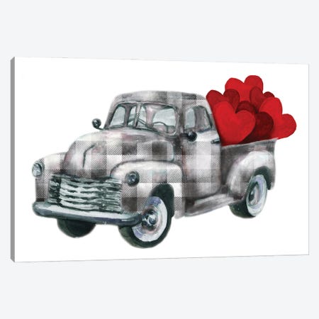 Valentine Truck With Hearts Canvas Print #EPG50} by Ephrazy Graphics Canvas Wall Art