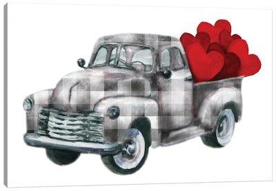 Valentine Truck With Hearts Canvas Art Print - Ephrazy Graphics