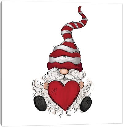Valentine Gnome With Heart Canvas Art Print - Ephrazy Graphics