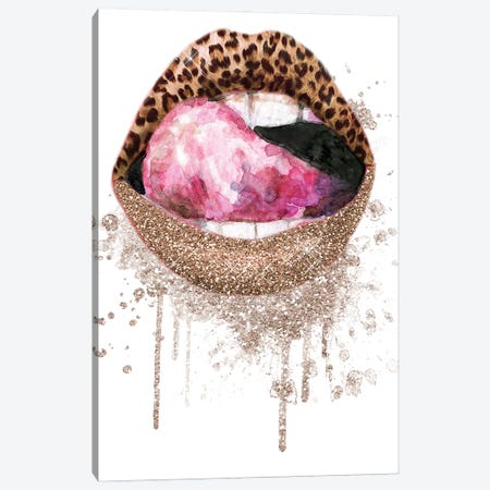 Leopard Glitter Lips With Tongue Canvas Print #EPG60} by Ephrazy Graphics Canvas Print