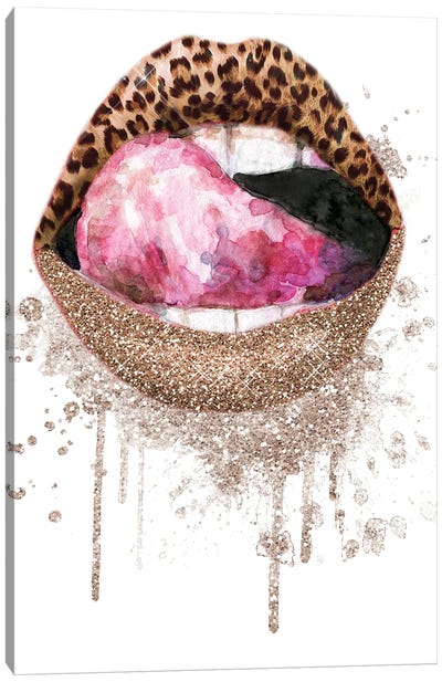 Leopard Glitter Lips With Tongue Canvas Art Print