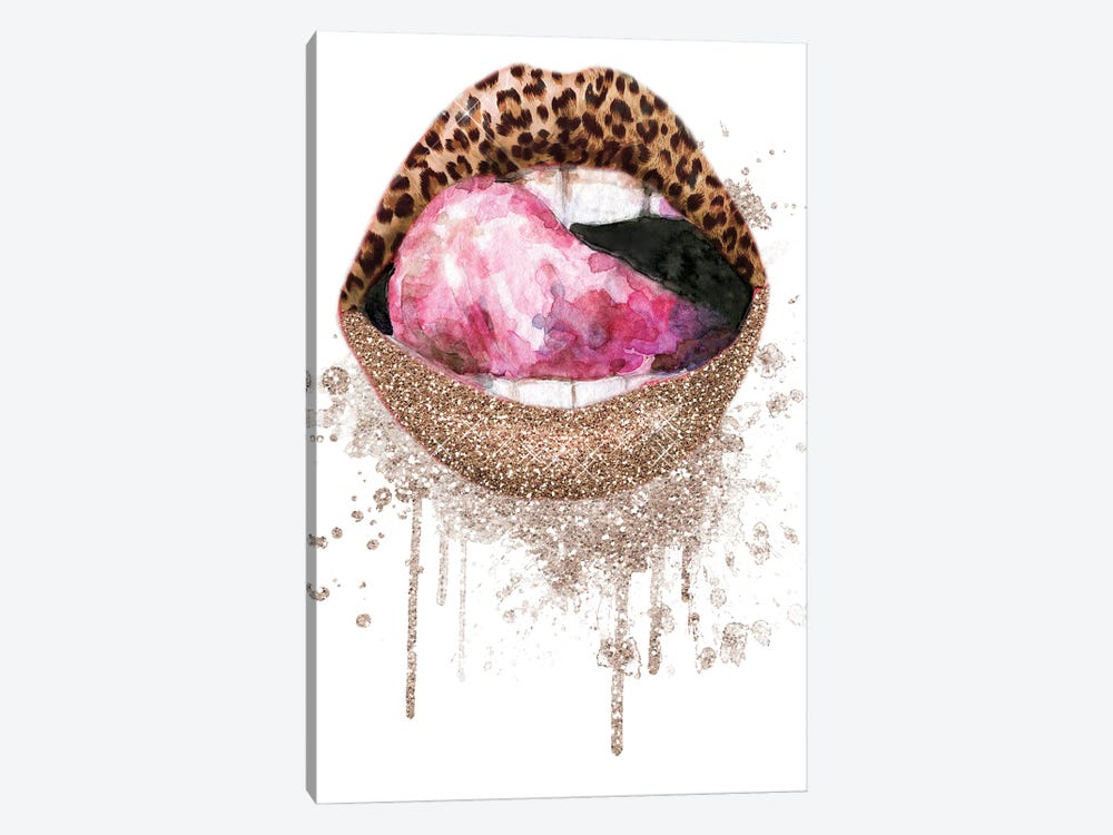 Leopard Glitter Lips With Tongue by Ephrazy Graphics 1-piece Art Print
