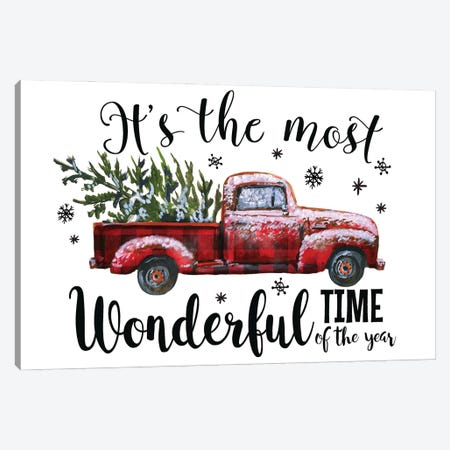 Christmas Plaid Truck. It'S The Most Wonderful Time Canvas Print #EPG65} by Ephrazy Graphics Canvas Artwork