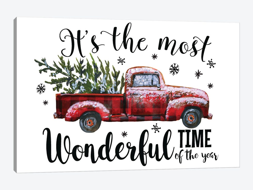 Christmas Plaid Truck. It'S The Most Wonderful Time by Ephrazy Graphics 1-piece Canvas Artwork