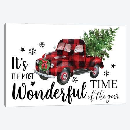 Red Plaid Christmas Truck Canvas Print #EPG67} by Ephrazy Graphics Canvas Art