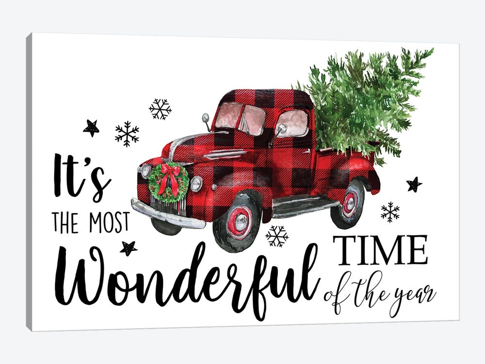 Red Plaid Christmas Truck by Ephrazy Graphics 1-piece Canvas Artwork