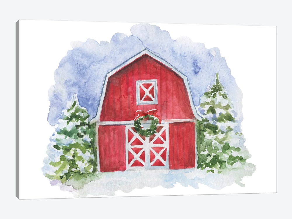 Christmas. Red Barn by Ephrazy Graphics 1-piece Canvas Print