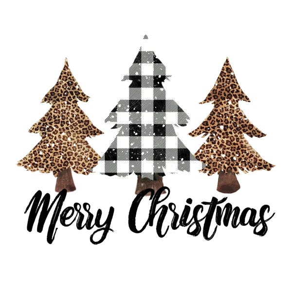 Christmas Signs & Sentiments: White Plaid Leopard Christmas Tree by Ephrazy Graphics