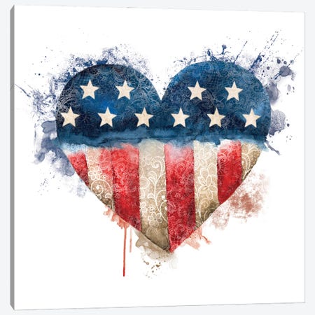 Usa Flag Lace Heart Canvas Print #EPG7} by Ephrazy Graphics Canvas Art Print