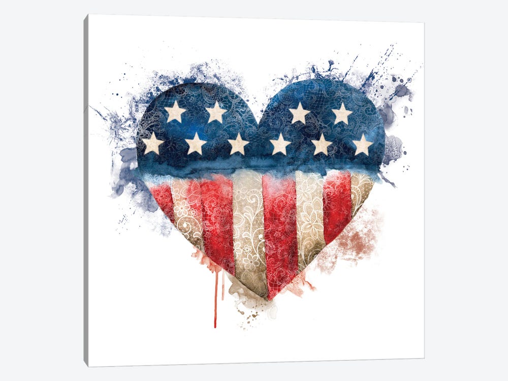 Usa Flag Lace Heart by Ephrazy Graphics 1-piece Canvas Art