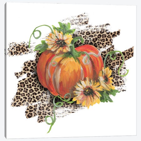 Pumpkin With Sunflowers Leopard Print Canvas Print #EPG84} by Ephrazy Graphics Canvas Art
