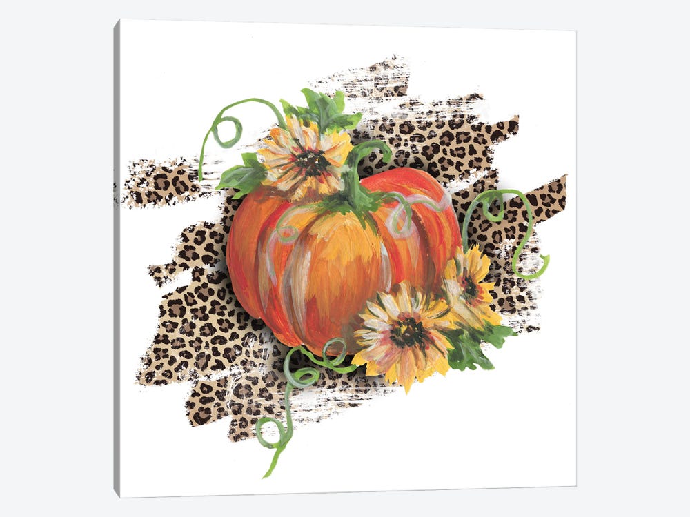 Pumpkin With Sunflowers Leopard Print by Ephrazy Graphics 1-piece Art Print