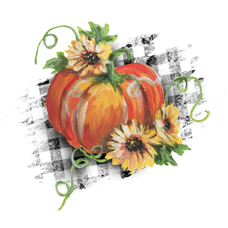 Pumpkin With Sunflowers White Plaid Print