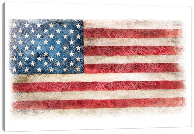 USA Flag Lace Canvas Art Print - Independence Day Art