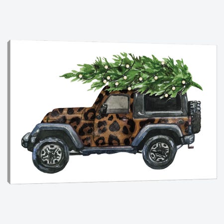 Christmas Jeep Leopard Print Canvas Print #EPG95} by Ephrazy Graphics Canvas Print
