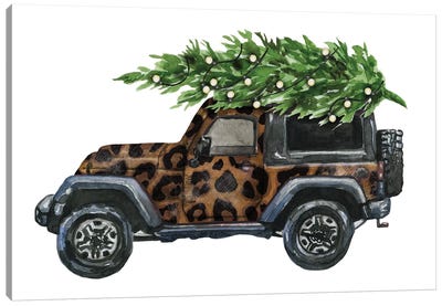 Christmas Jeep Leopard Print Canvas Art Print