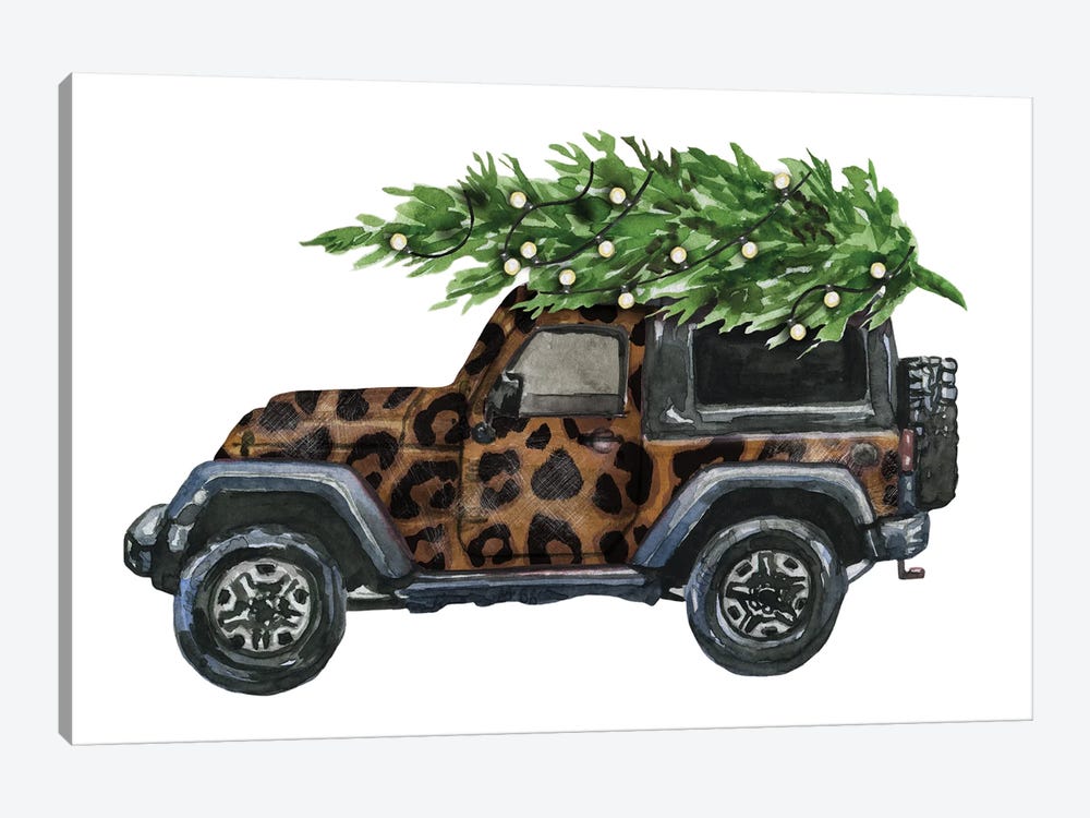 Christmas Jeep Leopard Print by Ephrazy Graphics 1-piece Canvas Art Print
