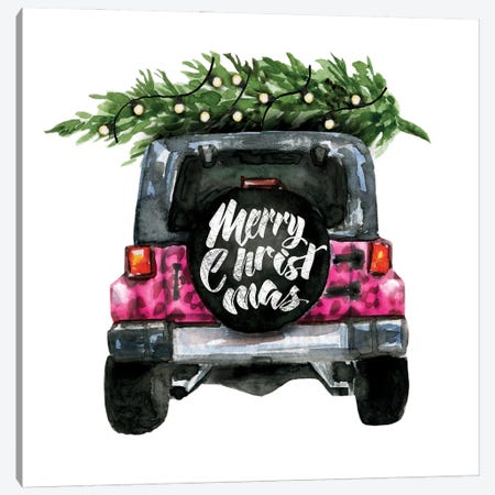 Christmas Jeep Back Pink Leopard Print Canvas Print #EPG96} by Ephrazy Graphics Art Print