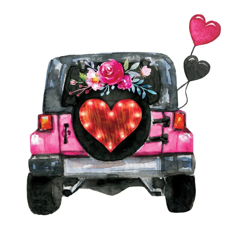 Valentine's Day Jeep Back by Ephrazy Graphics wall art