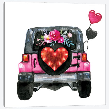Valentine's Day Jeep Back Canvas Print #EPG98} by Ephrazy Graphics Canvas Art