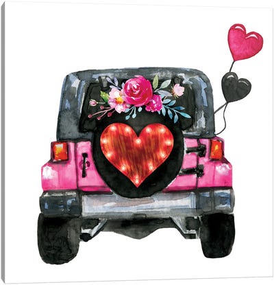 Valentine's Day Jeep Back Canvas Art Print - Ephrazy Graphics