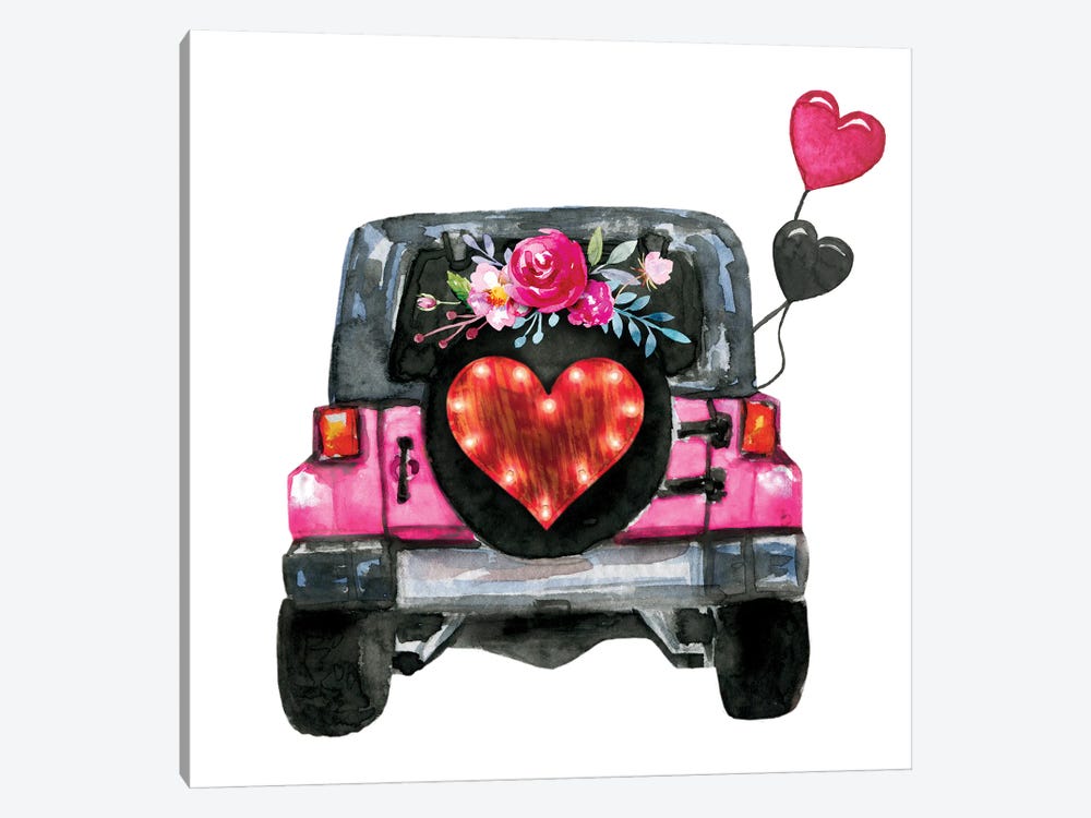 Valentine's Day Jeep Back by Ephrazy Graphics 1-piece Canvas Art