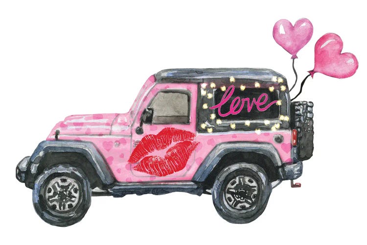 Valentine's Day Pink Jeep Canvas Artwork by Ephrazy Graphics | iCanvas