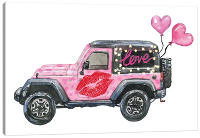 Valentine's Day Pink Jeep Canvas Art Print