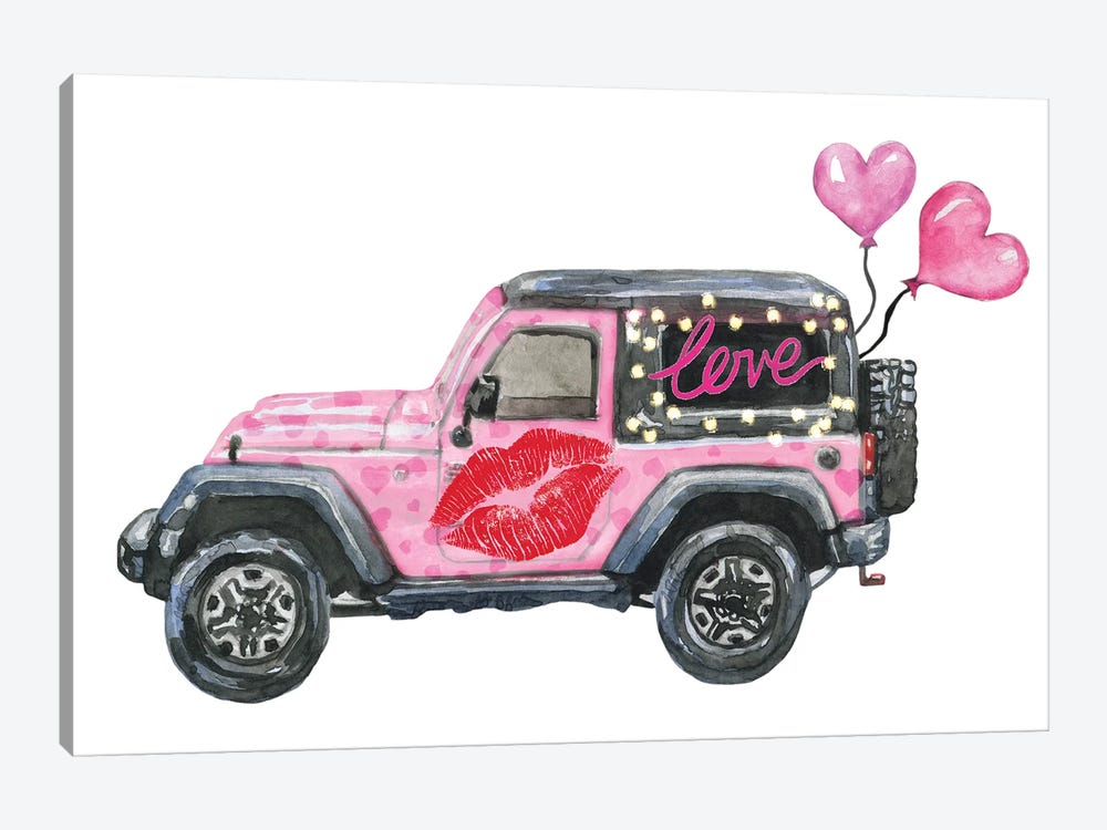 Valentine's Day Pink Jeep by Ephrazy Graphics 1-piece Art Print