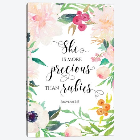 She Is More Precious Than Rubies - Proverbs 3:15 Canvas Print #EPT107} by Eden Printables Canvas Art