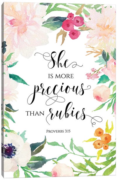She Is More Precious Than Rubies - Proverbs 3:15 Canvas Art Print - Eden Printables