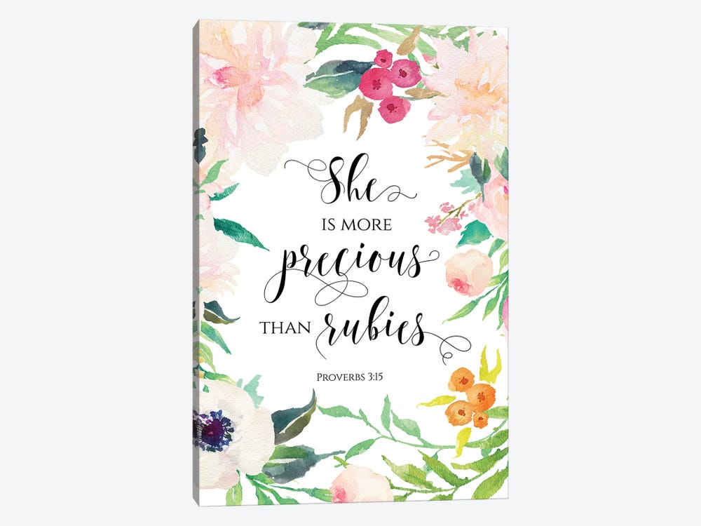 She Is More Precious Than Rubies - Proverbs 3:15 by Eden Printables 1-piece Canvas Print