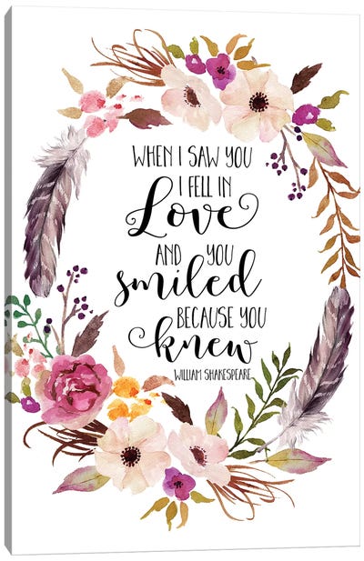 When I Saw You I Fell In Love, And You Smiled Because You… Shakespeare Canvas Art Print - Eden Printables
