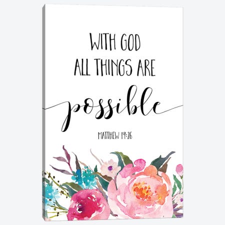 With God All Things Are Possible, Matthew 1926 Canvas Print #EPT129} by Eden Printables Canvas Art Print