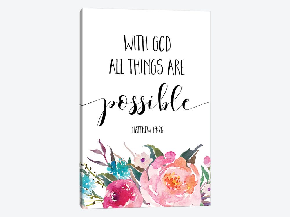 With God All Things Are Possible, Matthew 1926 by Eden Printables 1-piece Canvas Art Print