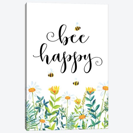 Bee Happy Canvas Print #EPT14} by Eden Printables Canvas Art