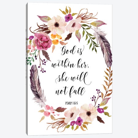 God Is Within Her, She Will Not Fall, Psalm 46:5 Canvas Print #EPT43} by Eden Printables Canvas Artwork