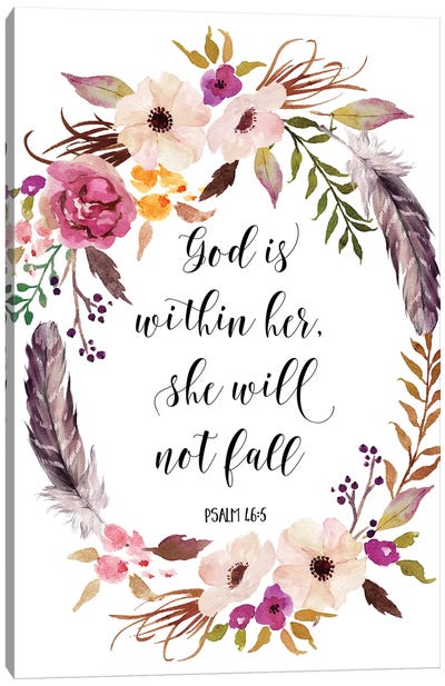 God Is Within Her, She Will Not Fall, Psalm 46:5 Canvas Art Print - Eden Printables