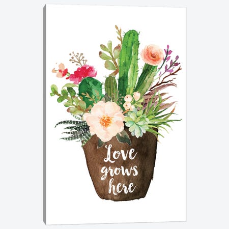 Love Grows Here Canvas Print #EPT82} by Eden Printables Canvas Wall Art
