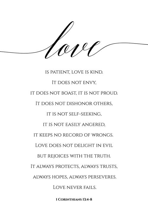 Love Is Patient, Love Is Kind, 1 Corinthians 13:4-8 by Eden Printables wall art