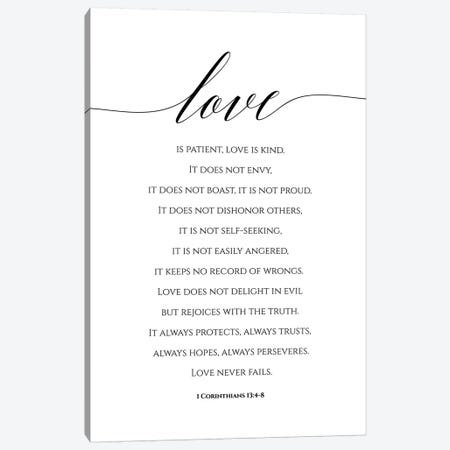 Love Is Patient, Love Is Kind, 1 Corinthians 13:4-8 Canvas Print #EPT85} by Eden Printables Art Print
