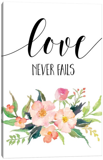 Love Never Fails, 1 Corinthians 13:8 Canvas Art Print - Eden Printables