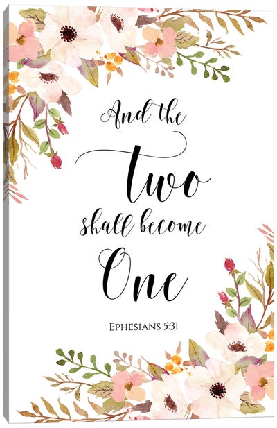 And The Two Shall Become One, Ephesians 5:31 Canvas Art Print - Eden Printables