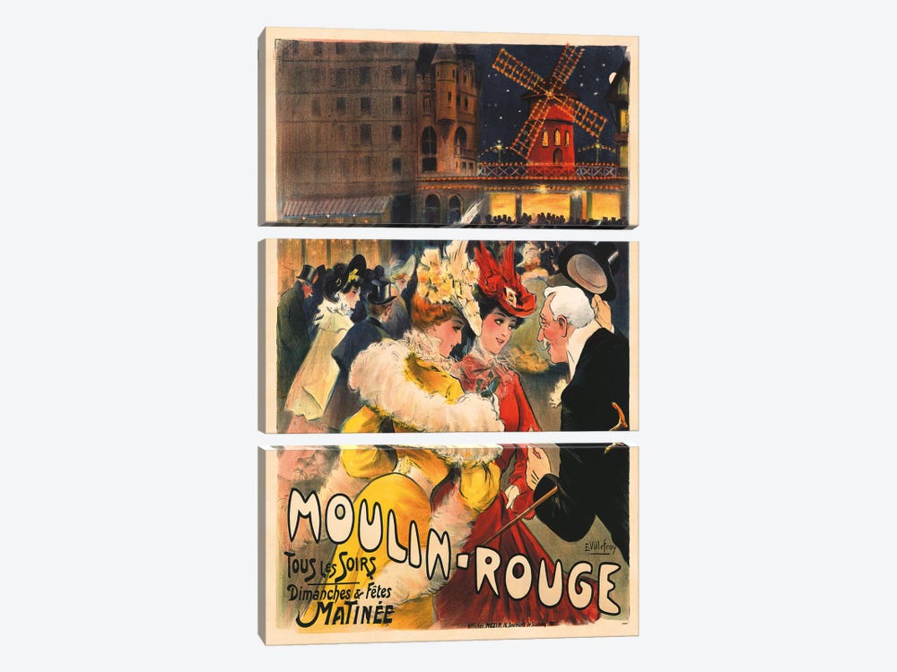 Le Moulin Rouge Advertisement, 1900 by E. Paul Villefroy 3-piece Canvas Print