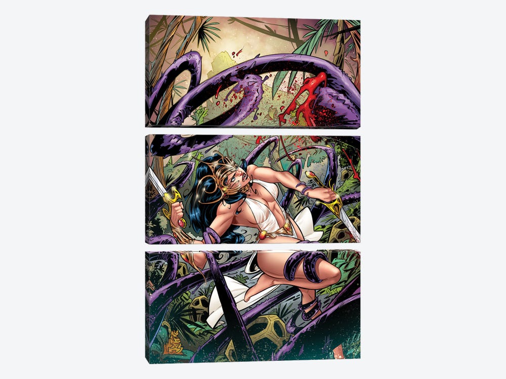 The Moon Maid™ - Catacombs Of The Moon 2 by Alessandro Mircolo and Beezzz Studio 3-piece Canvas Print